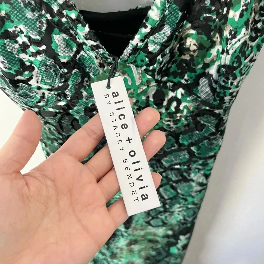 🆕 ALICE + OLIVIA Emerald Green Shanel Animal Print Maxi Dress Sz 4 - Picture 6 of 7
